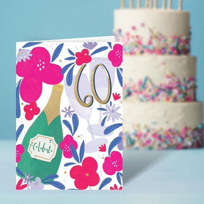 60th Birthday For Her Bubbly Blossoms! Contemporary Birthday Card