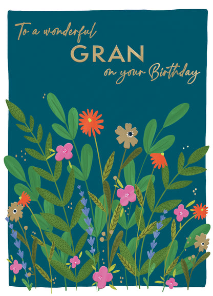 Wonderful Gran On Your Birthday Flower Power! Contemporary Birthday Card