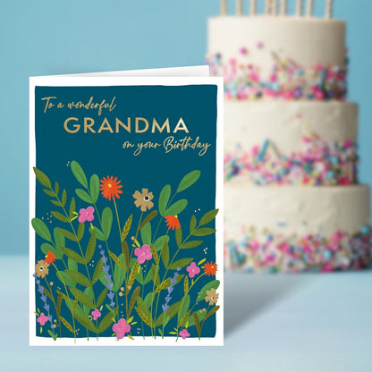 Wonderful Grandma On Your Birthday Flower Power! Contemporary Birthday Card