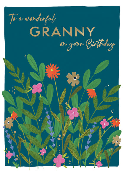 Wonderful Granny On Your Birthday Flower Power! Contemporary Birthday Card