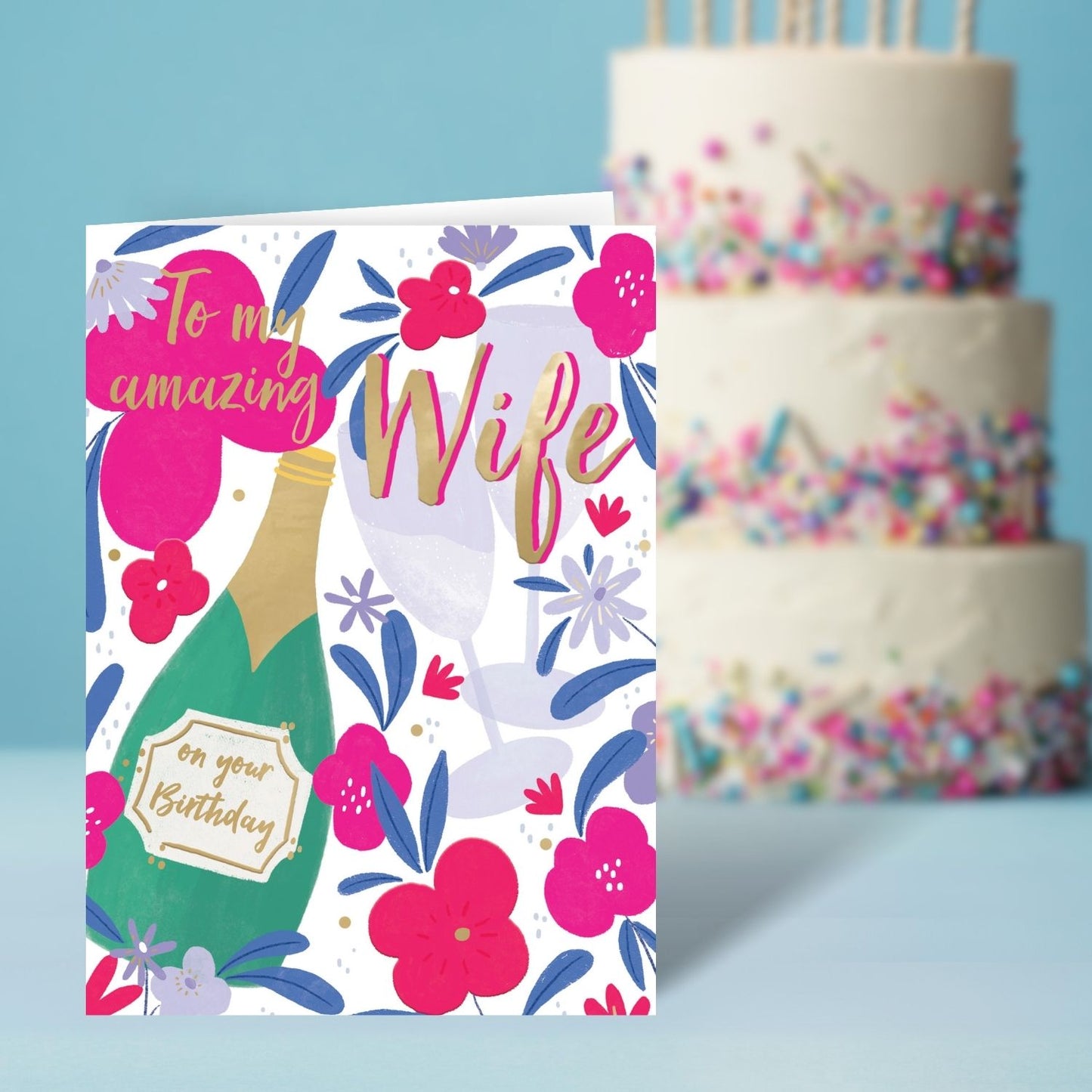 To My Amazing Wife Bubbly Blossoms! Contemporary Birthday Card