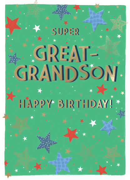 Super Great-Grandson Happy Birthday! Sparkling Stars! Contemporary Birthday Card