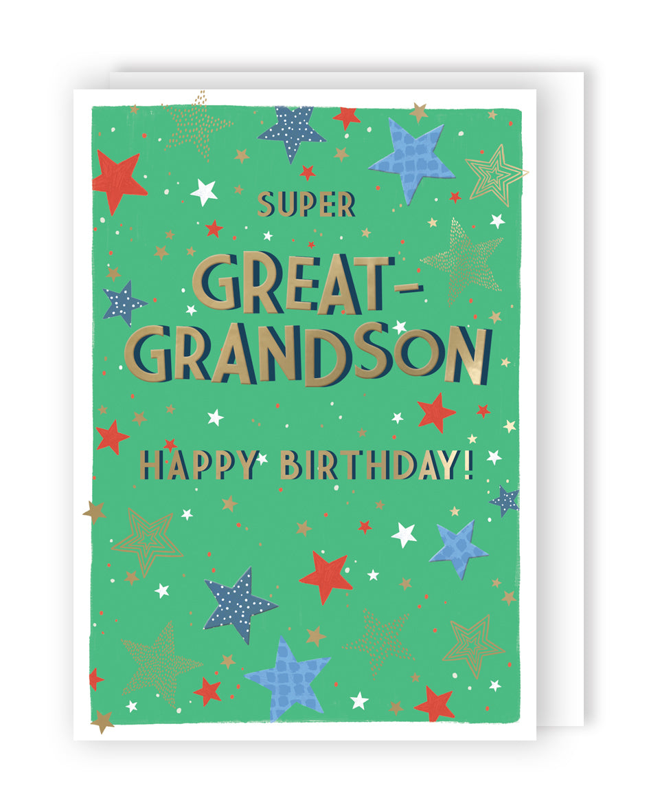 Super Great-Grandson Happy Birthday! Sparkling Stars! Contemporary Birthday Card