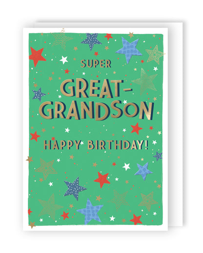 Super Great-Grandson Happy Birthday! Sparkling Stars! Contemporary Birthday Card