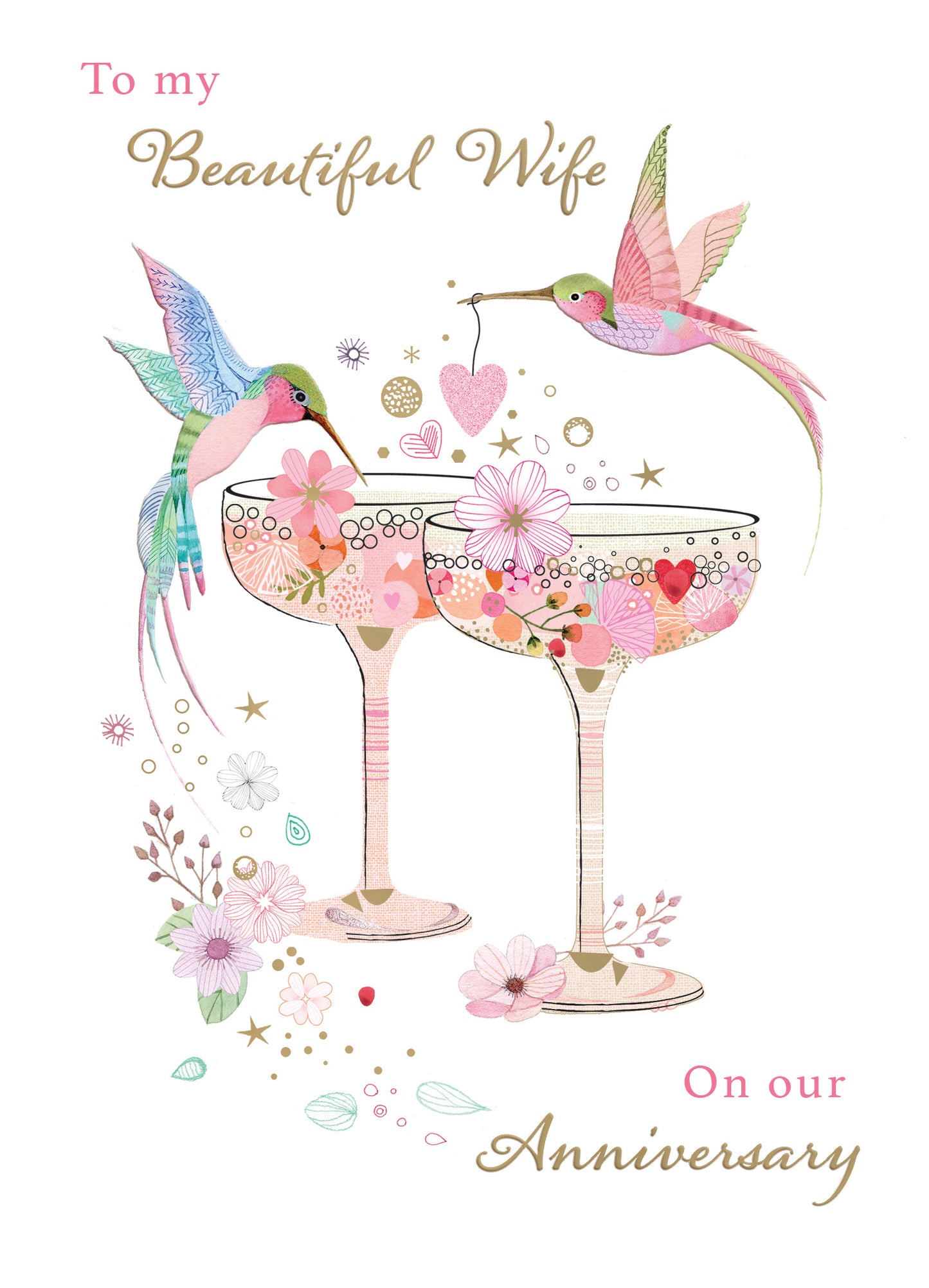 Beautiful Wife On Our Anniversary Humming Cheers! Anniversary Contemporary Card