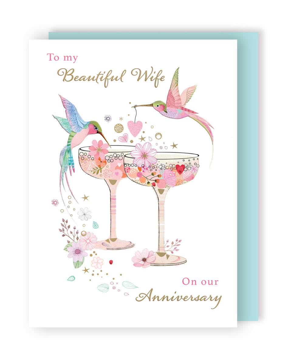 Beautiful Wife On Our Anniversary Humming Cheers! Anniversary Contemporary Card