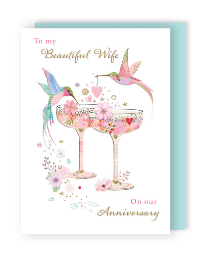 Beautiful Wife On Our Anniversary Humming Cheers! Anniversary Contemporary Card