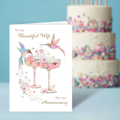 Beautiful Wife On Our Anniversary Humming Cheers! Anniversary Contemporary Card
