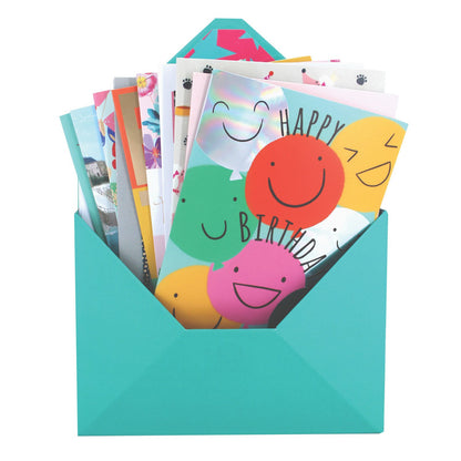 Assorted Greeting Card Box of 12 Birthday & Blank Cards In Keepsake Envelope Box