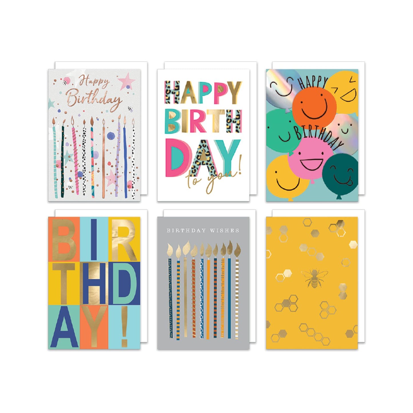 Assorted Greeting Card Box of 12 Birthday & Blank Cards In Keepsake Envelope Box