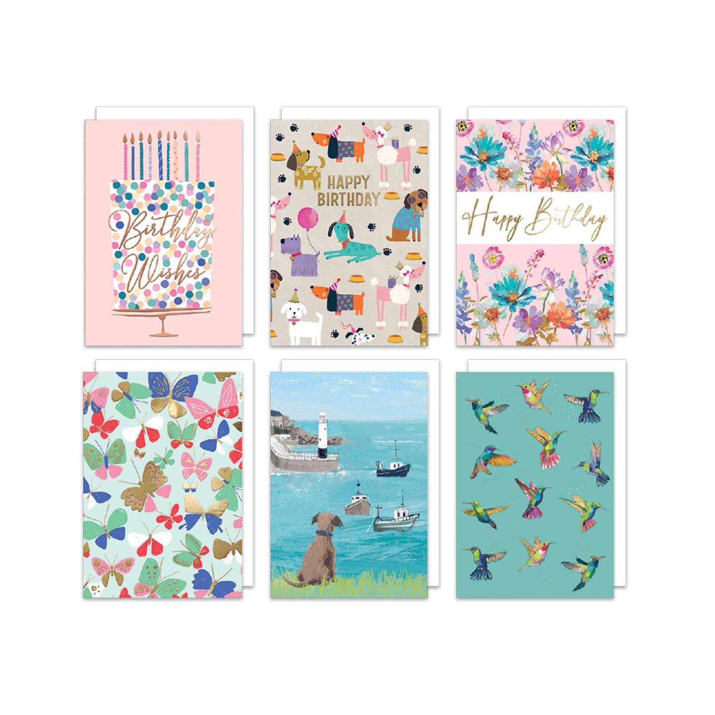 Assorted Greeting Card Box of 12 Birthday & Blank Cards In Keepsake Envelope Box