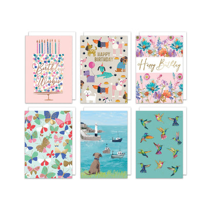 Assorted Greeting Card Box of 12 Birthday & Blank Cards In Keepsake Envelope Box