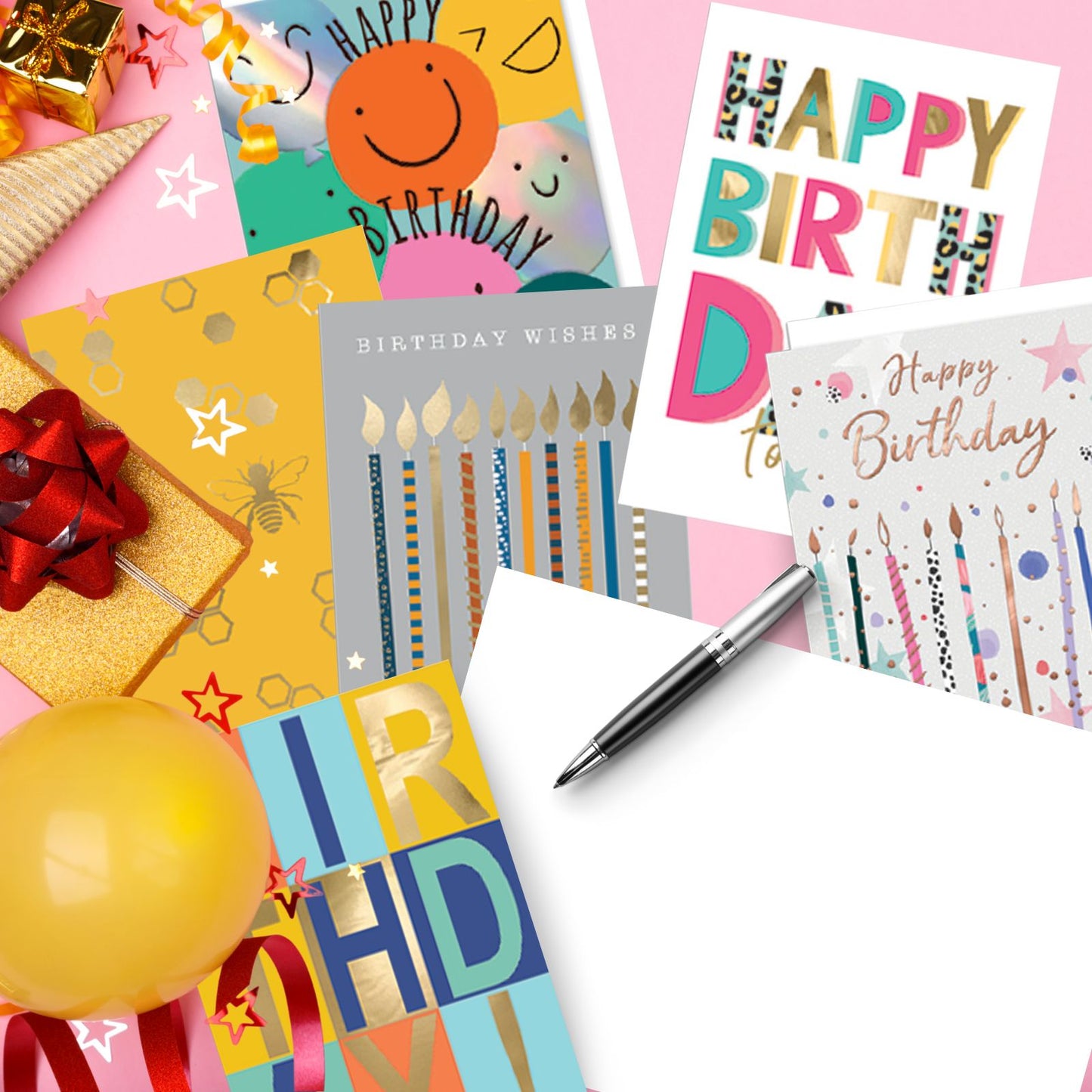 Assorted Greeting Card Box of 12 Birthday & Blank Cards In Keepsake Envelope Box