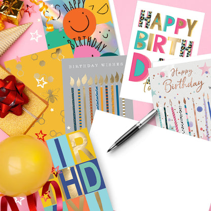 Assorted Greeting Card Box of 12 Birthday & Blank Cards In Keepsake Envelope Box