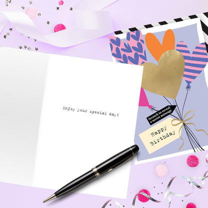 Mystery Message Balloons Scratch-To-Reveal Secret Message Birthday Card