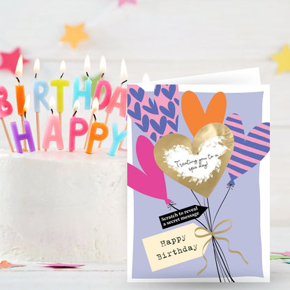 Mystery Message Balloons Scratch-To-Reveal Secret Message Birthday Card