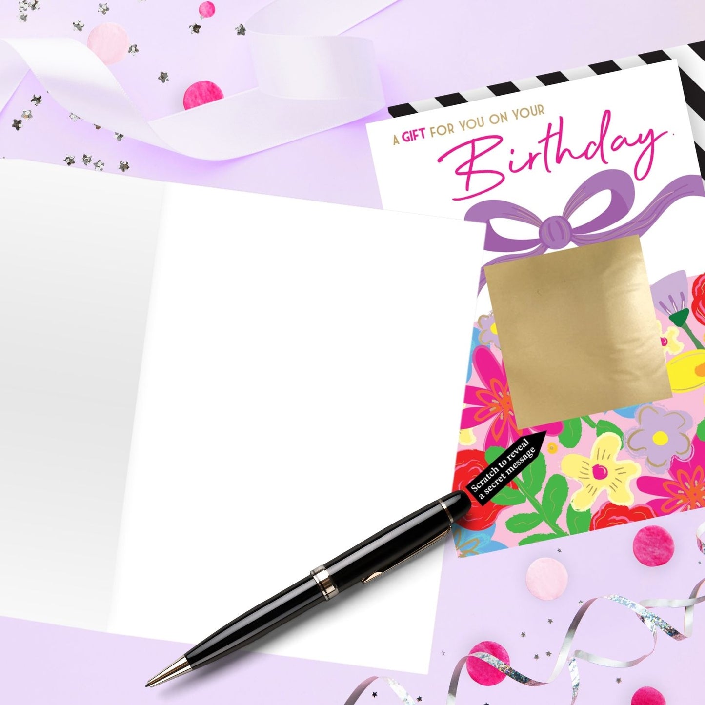 Mystery Message Floral Scratch-To-Reveal Secret Message Birthday Card