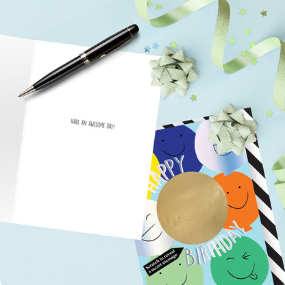 Mystery Message Smiley Faces Scratch-To-Reveal Secret Message Birthday Card