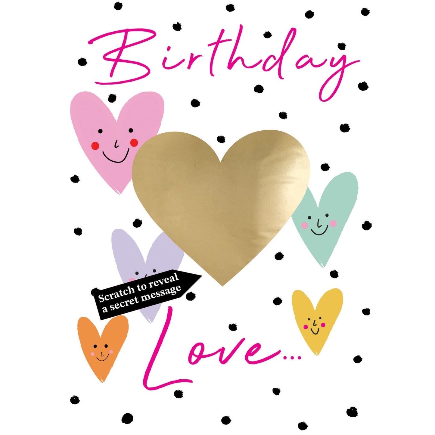 Mystery Message Smiley Hearts Scratch-To-Reveal Secret Message Birthday Card