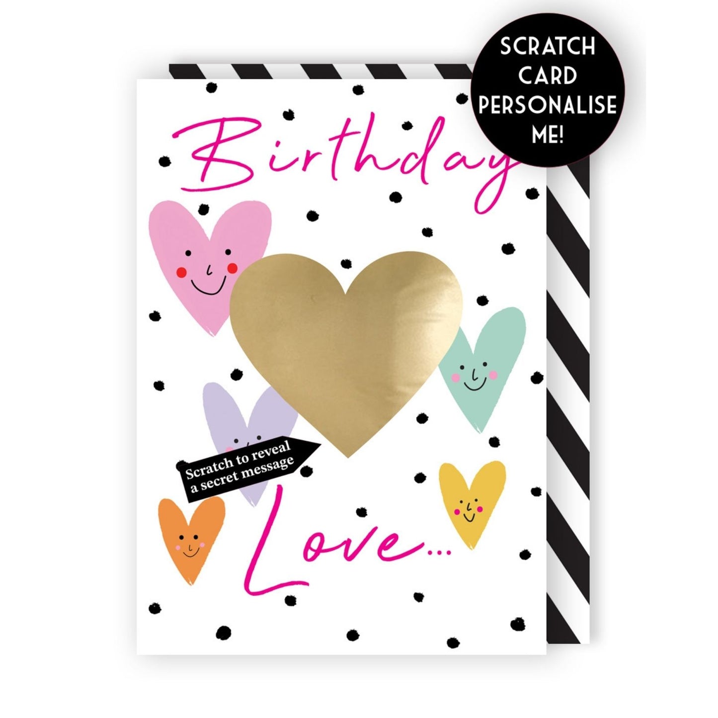 Mystery Message Smiley Hearts Scratch-To-Reveal Secret Message Birthday Card