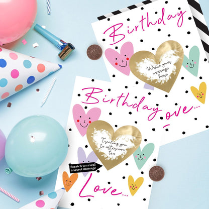 Mystery Message Smiley Hearts Scratch-To-Reveal Secret Message Birthday Card