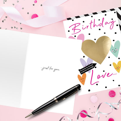 Mystery Message Smiley Hearts Scratch-To-Reveal Secret Message Birthday Card