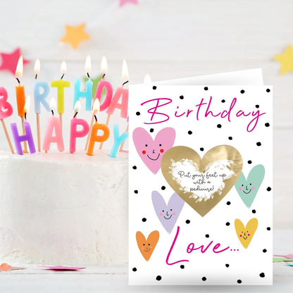Mystery Message Smiley Hearts Scratch-To-Reveal Secret Message Birthday Card
