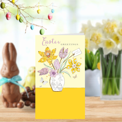 Easter Greetings Flowers & Vase Money Wallet Easter Greeting Card