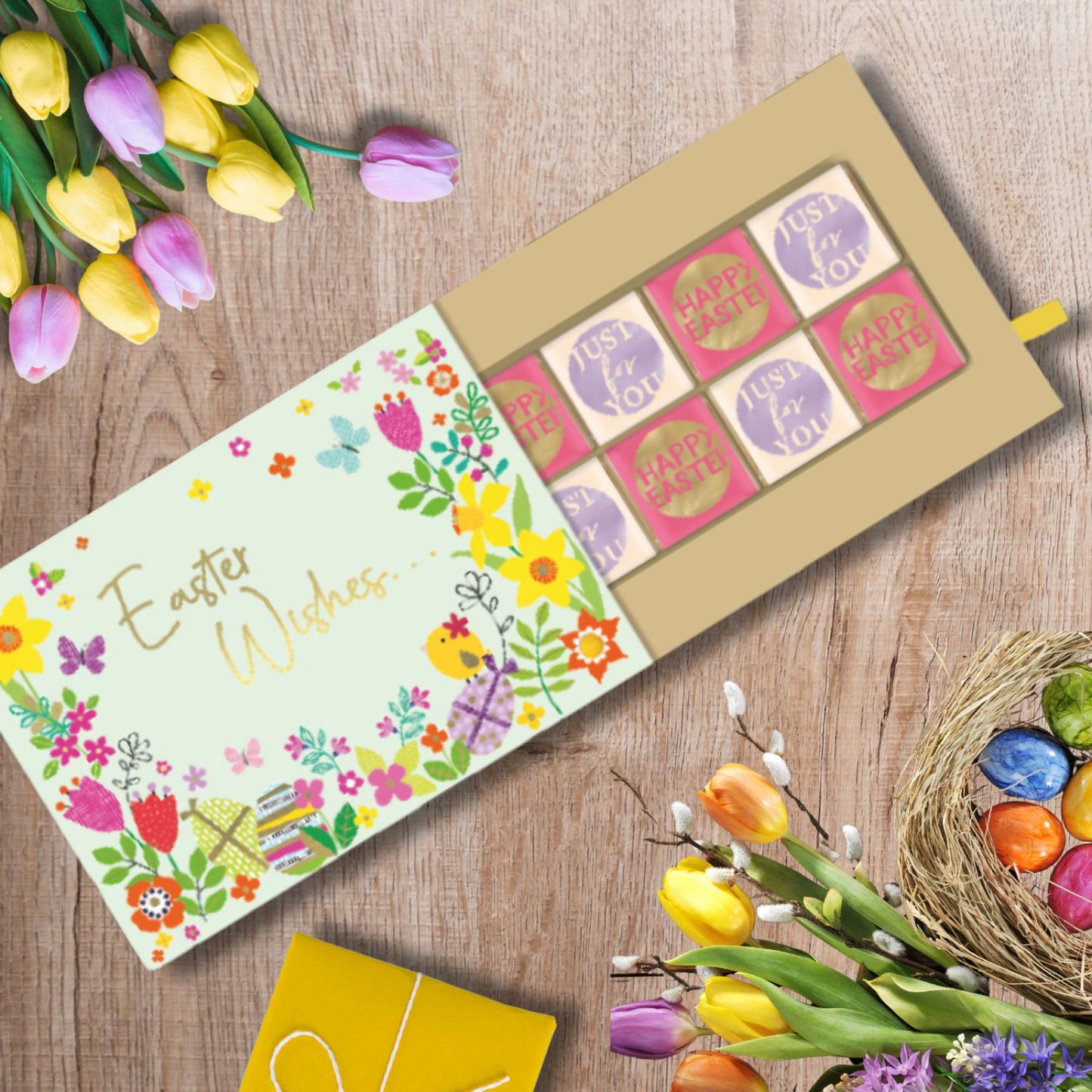 Pop Up Card & Chocolate Treat Tray Easter Wishes Easter Card & Gift