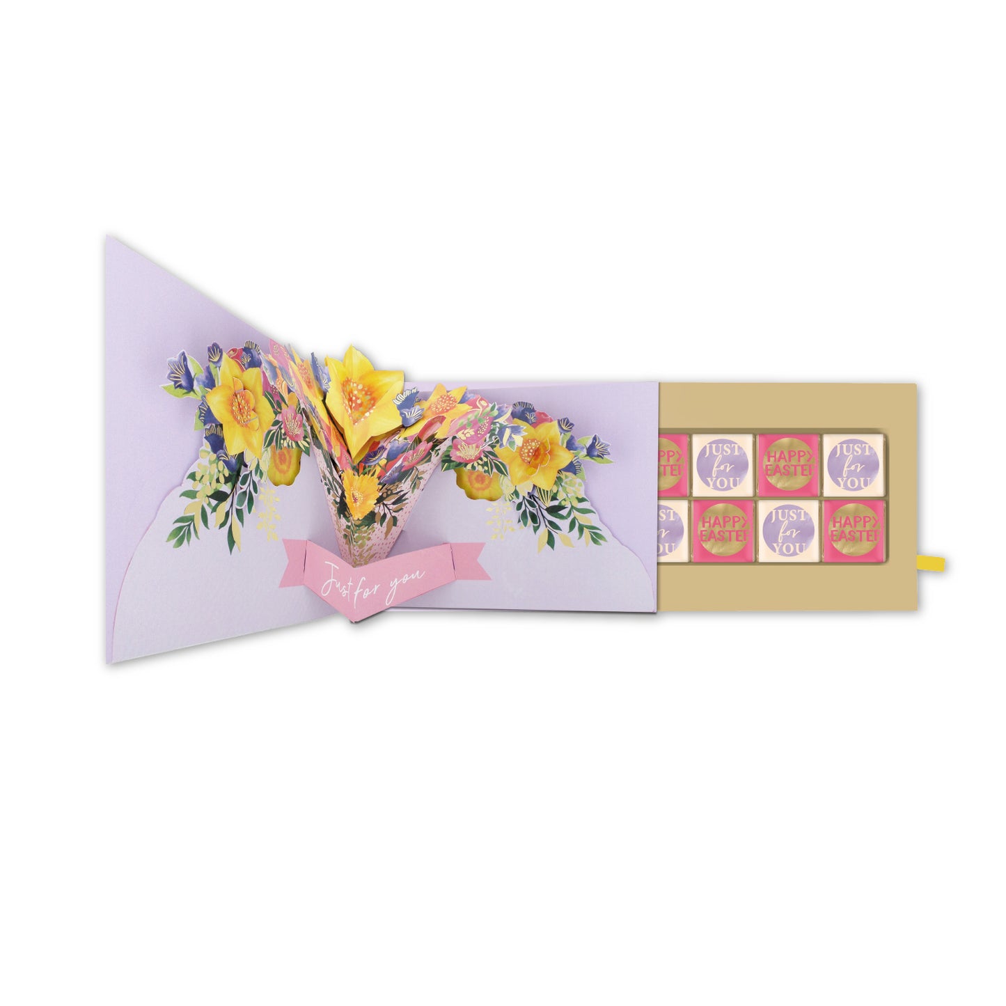Pop Up Card & Chocolate Treat Tray Floral Bouquet Easter Card & Gift