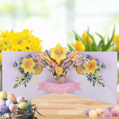 Pop Up Card & Chocolate Treat Tray Floral Bouquet Easter Card & Gift