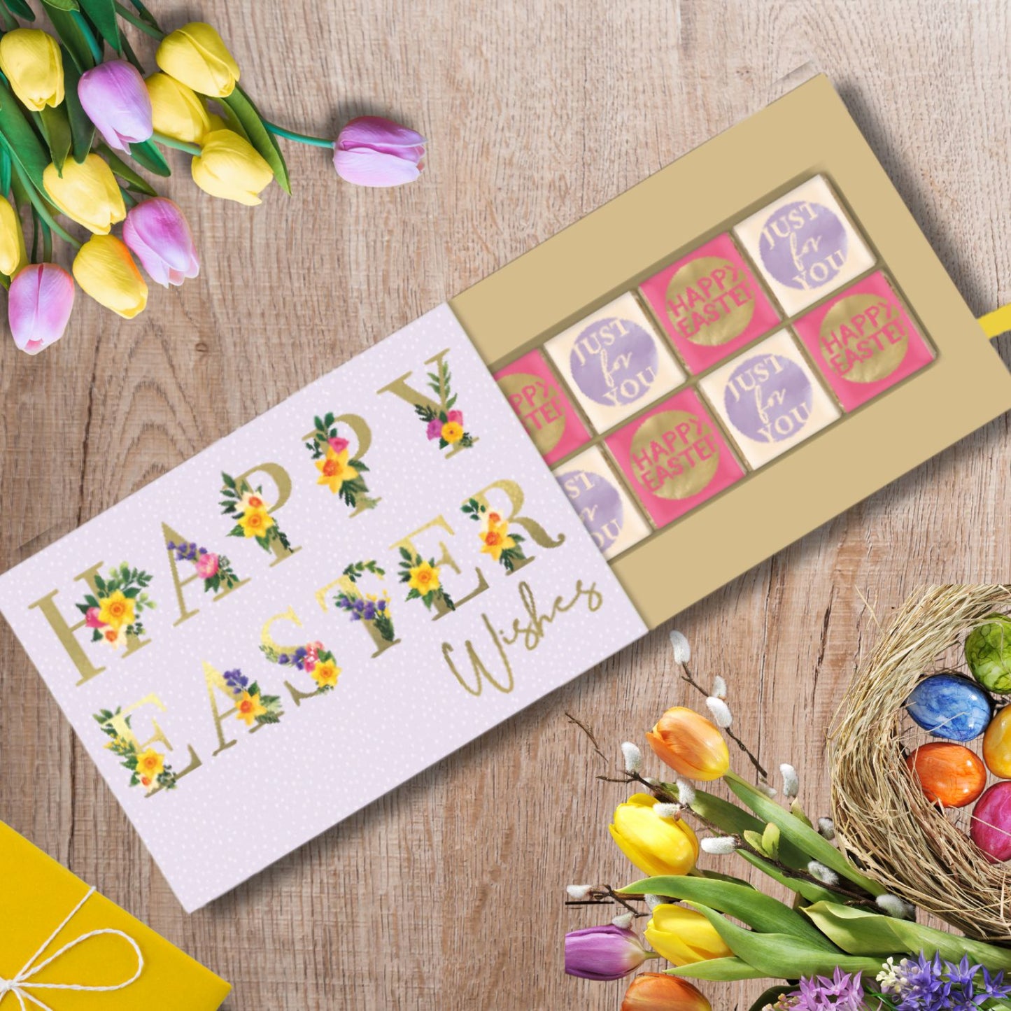 Pop Up Card & Chocolate Treat Tray Floral Bouquet Easter Card & Gift