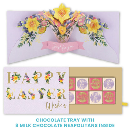 Pop Up Card & Chocolate Treat Tray Floral Bouquet Easter Card & Gift