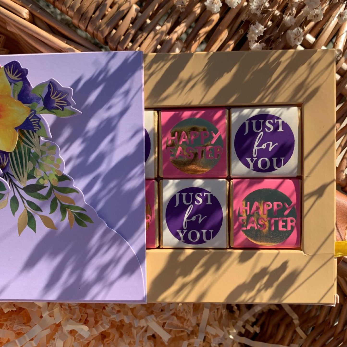 Pop Up Card & Chocolate Treat Tray Floral Bouquet Easter Card & Gift