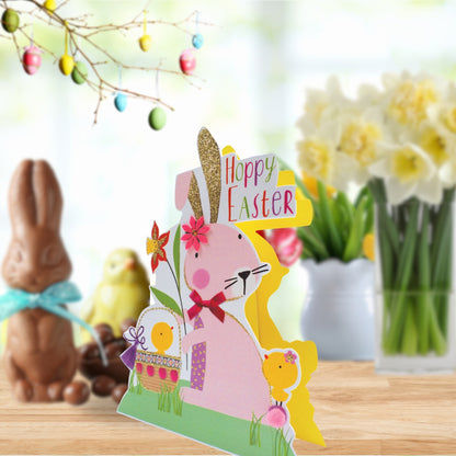Pink Bunny Shaped Happy Easter 3D Paper Dazzle Greeting Card
