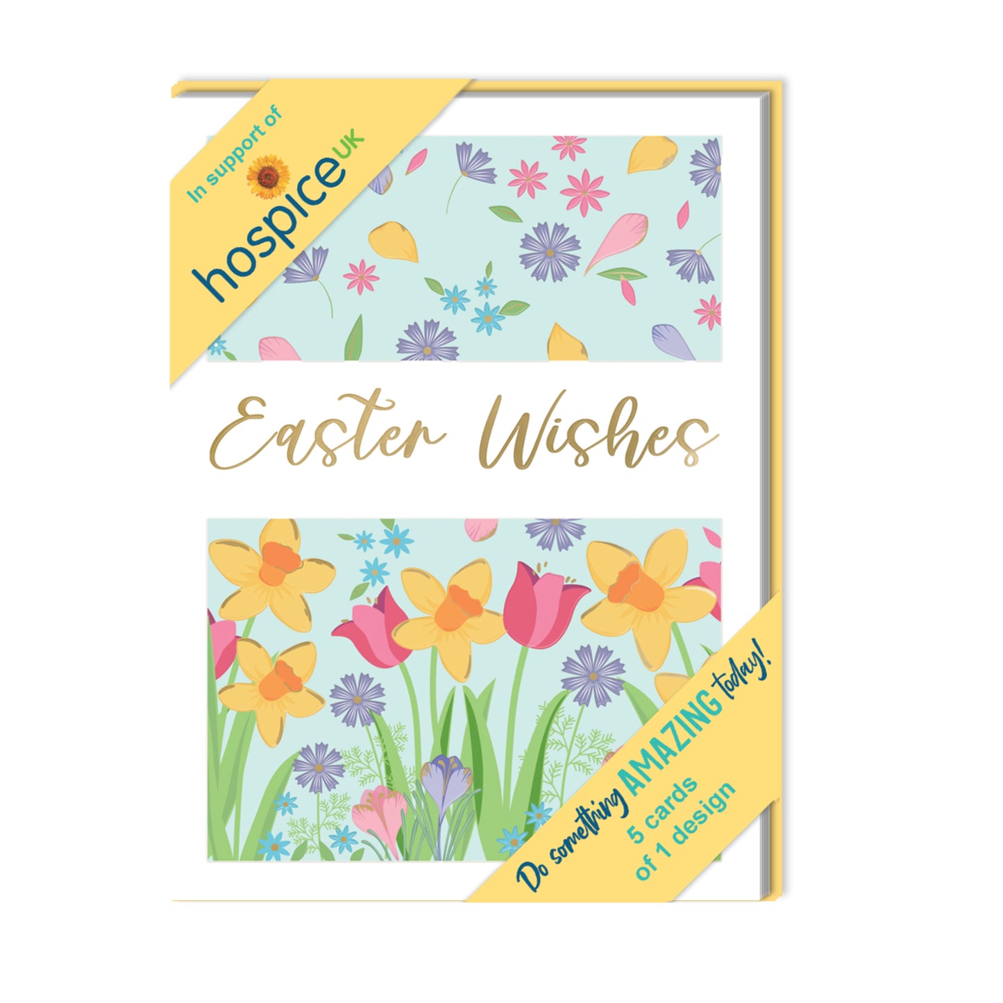 Pack of 5 Pretty Floral Easter Wishes Hospice UK Charity Easter Cards