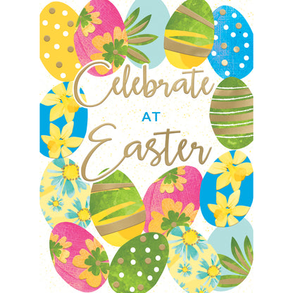 Celebrate At Easter Colourful Decorated Eggs Contemporary Easter Greeting Card