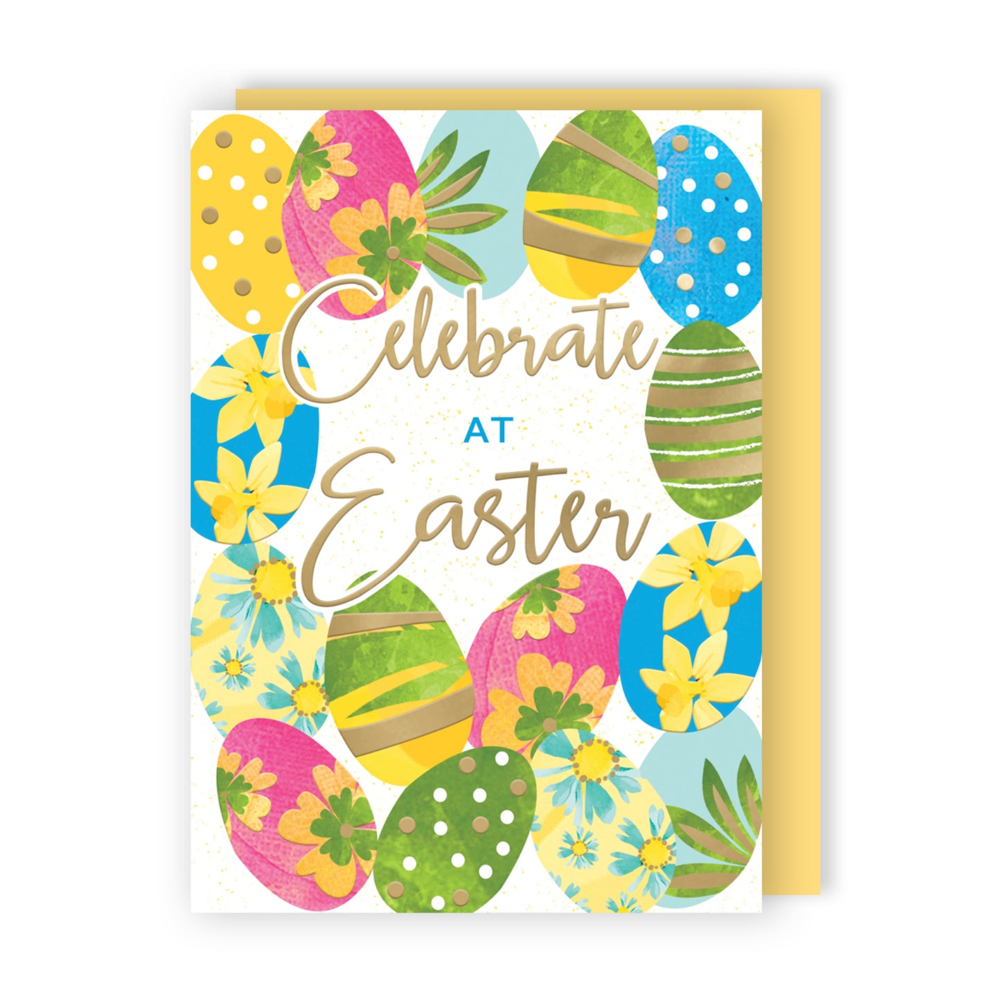 Celebrate At Easter Colourful Decorated Eggs Contemporary Easter Greeting Card