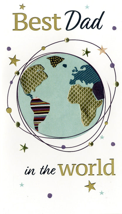 Best Dad In The World Golden Globe Hand-Finished Father's Day Greeting Card