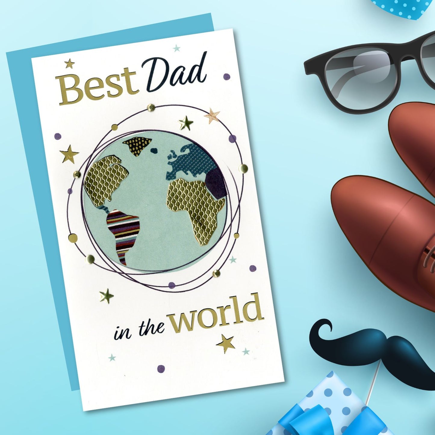 Best Dad In The World Golden Globe Hand-Finished Father's Day Greeting Card
