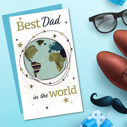 Best Dad In The World Golden Globe Hand-Finished Father's Day Greeting Card