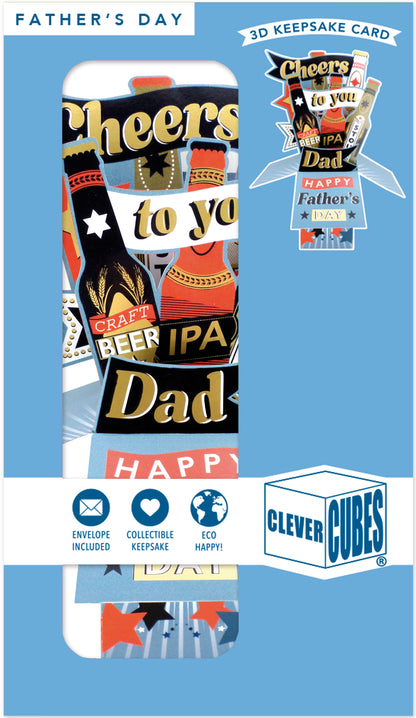 Clever Cubes Pop Up Beers Cheers Dad Father's Day Pop Up Greeting Card