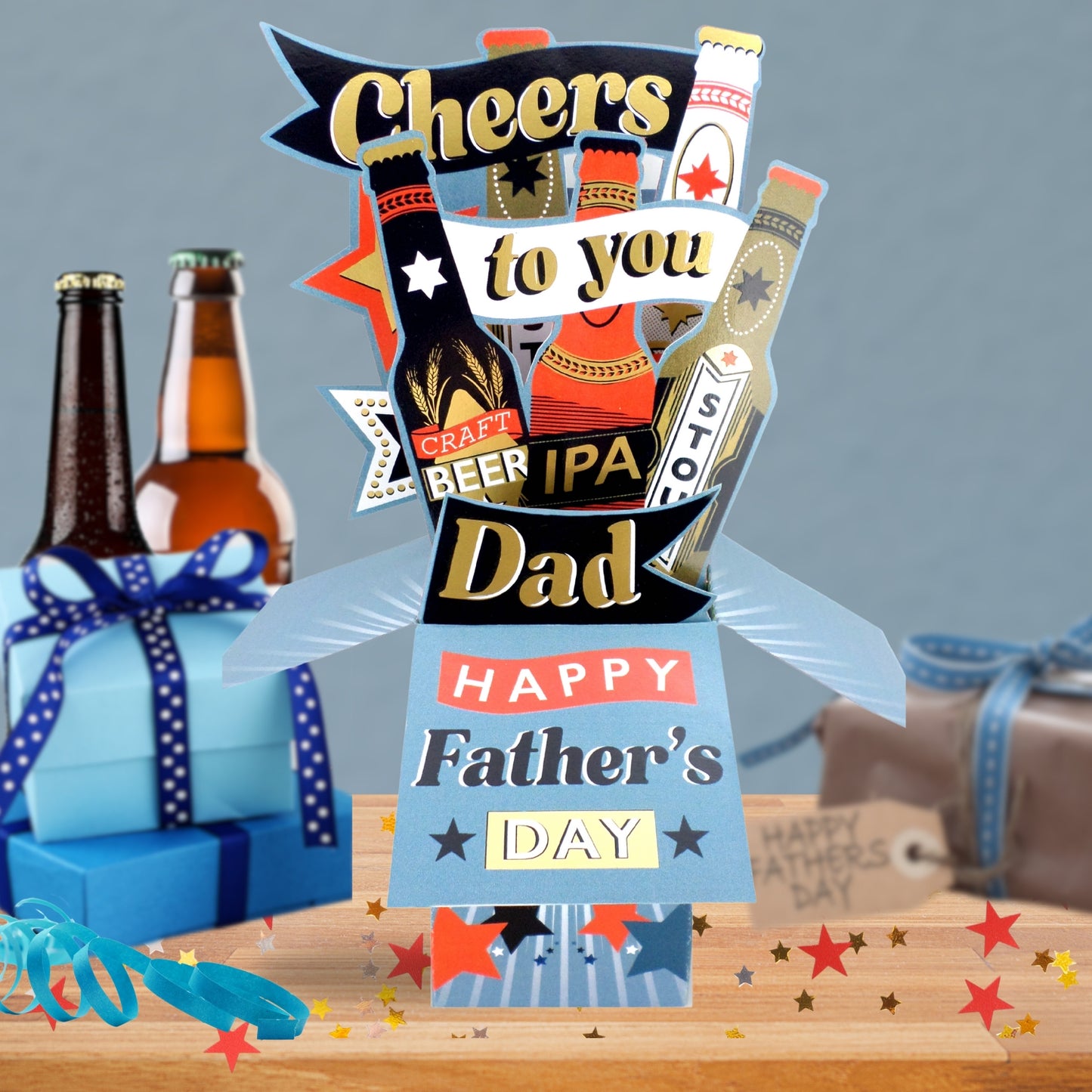 Clever Cubes Pop Up Beers Cheers Dad Father's Day Pop Up Greeting Card