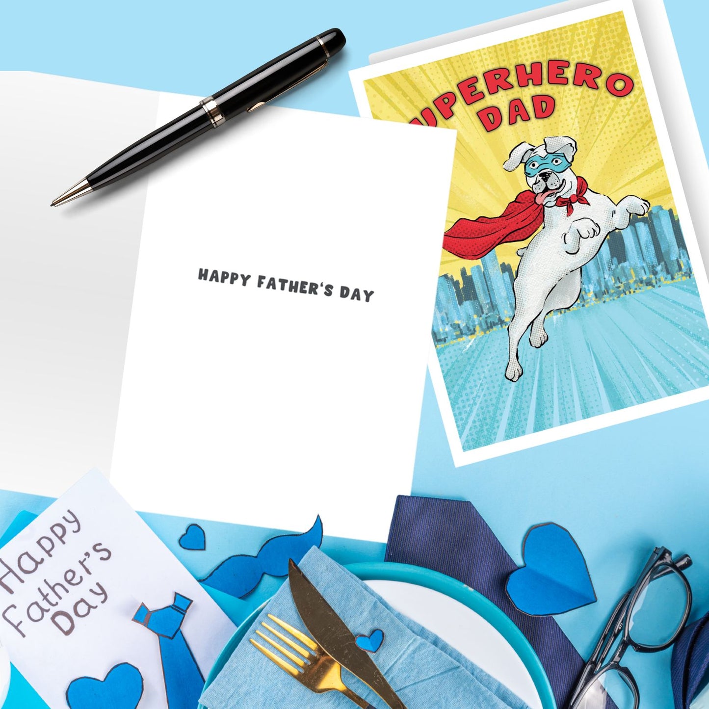 Funny Father's Day Card Superhero Dad Super Dog Playful Heroic Greeting Card