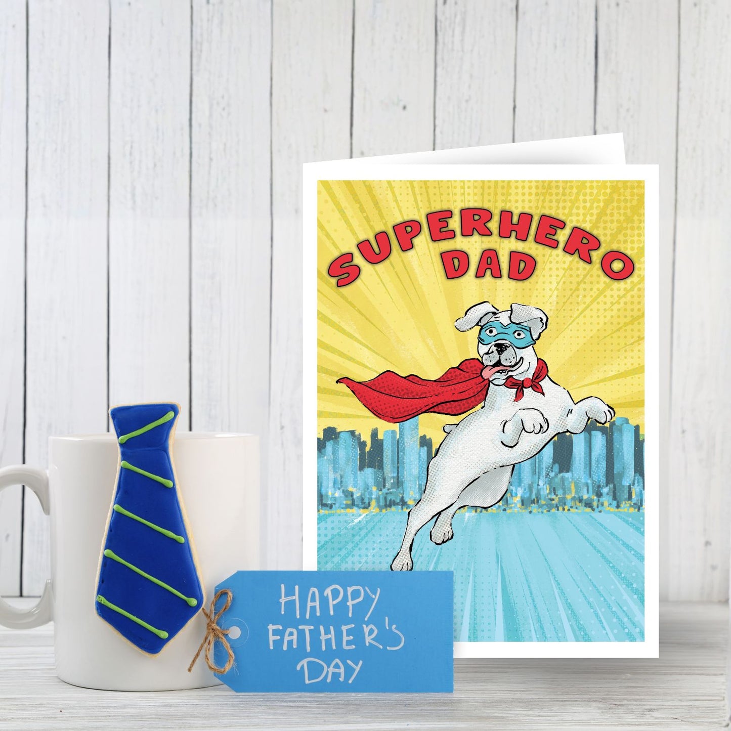 Funny Father's Day Card Superhero Dad Super Dog Playful Heroic Greeting Card