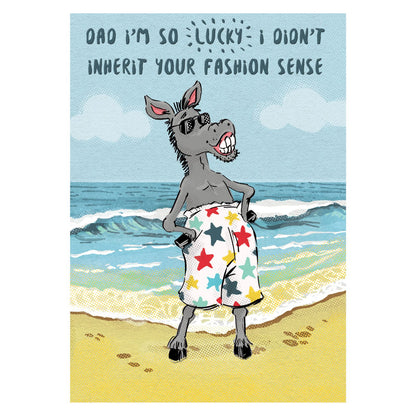Funny Father's Day Card Beach Donkey Dad With Bad Fashion Sense Joke Card
