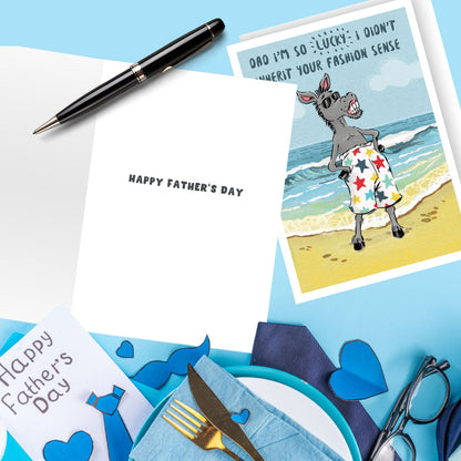 Funny Father's Day Card Beach Donkey Dad With Bad Fashion Sense Joke Card