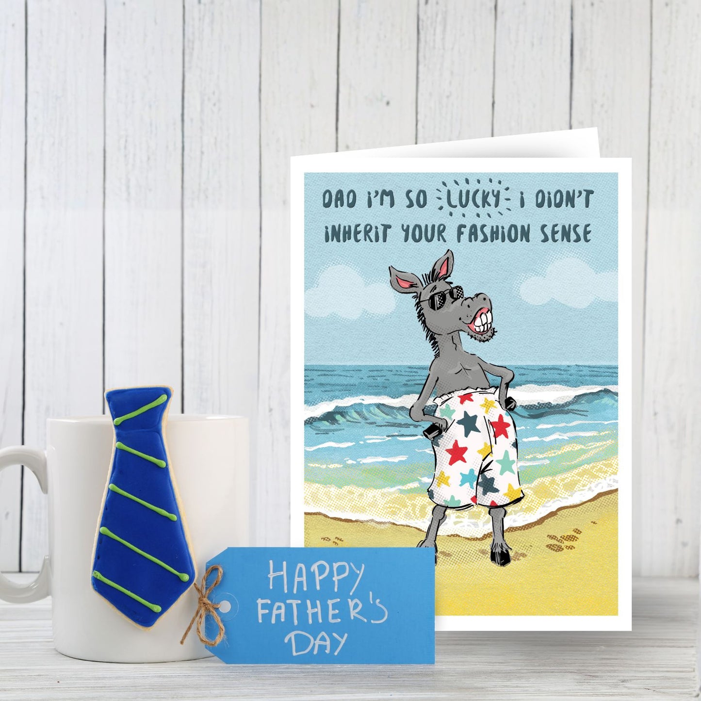 Funny Father's Day Card Beach Donkey Dad With Bad Fashion Sense Joke Card