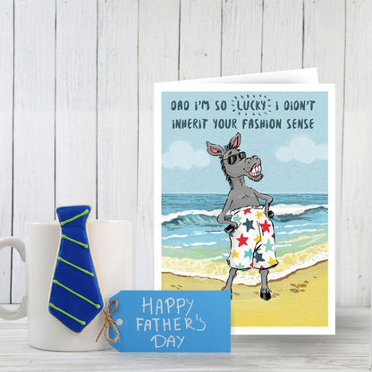 Funny Father's Day Card Beach Donkey Dad With Bad Fashion Sense Joke Card