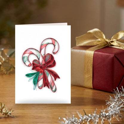 Mini Quilling Christmas Card Candy Canes Quilled Art Handmade Miniature Design